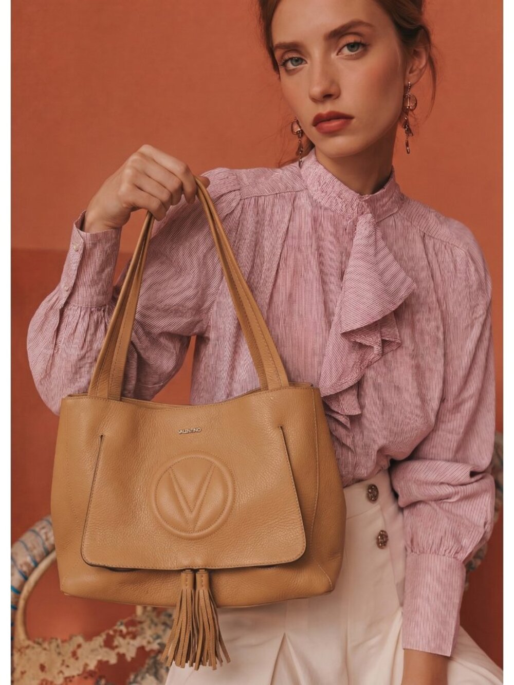 MARIO VALENTINO OLLIE DOLLARO Camel TAN ITALIAN LEATHER Handbag TOTE BAG DUST